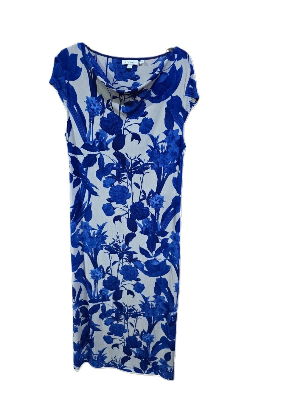 Chico's Blue & White Floral Maxi Dress Stretchy Size 1